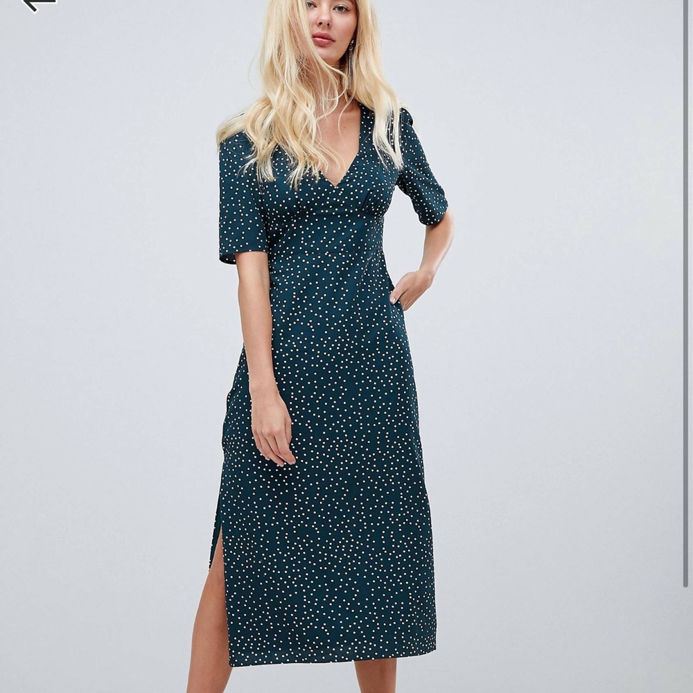 ASOS v neck polka dot midi dress